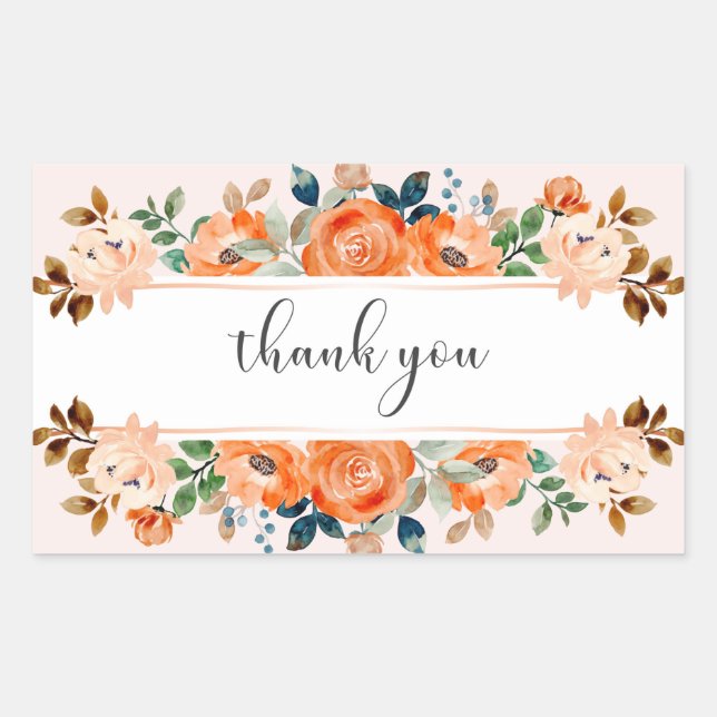 Floral Thank You  Rectangular Sticker (Front)