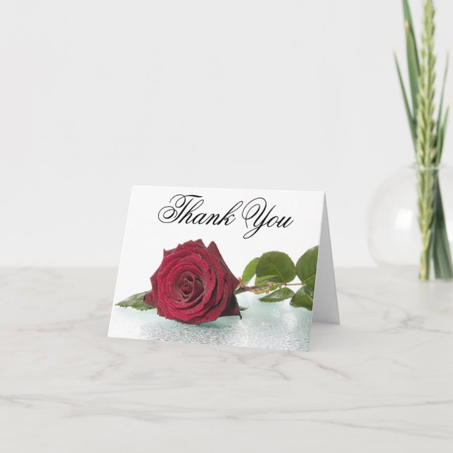 Floral Thank You Red Burgundy Rose Flower In Rain (Front)