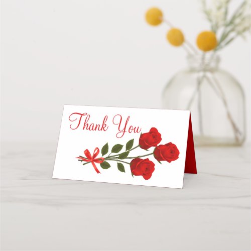 Floral Thank You Red Rose Flower _ Wedding Party Place Card