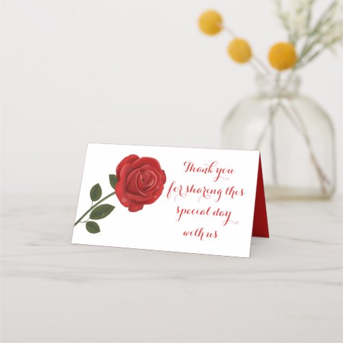 Floral Thank You Red Rose Flower _ Wedding Party Place Card