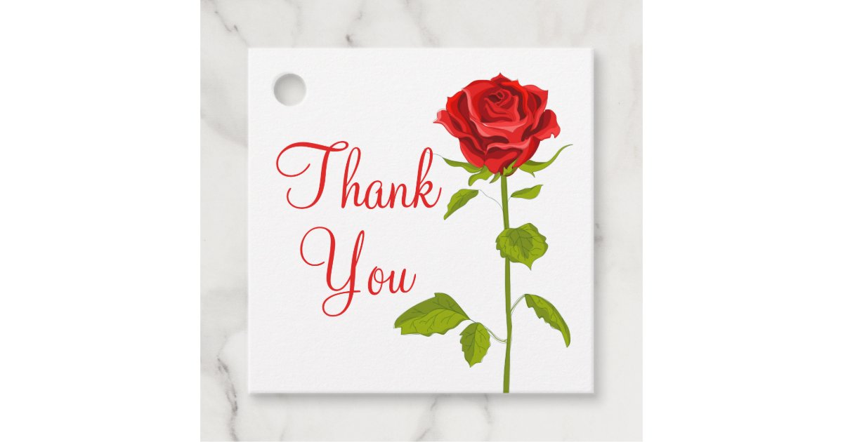Floral Thank You Red Rose Flowers Wedding Romantic Favor Tags | Zazzle