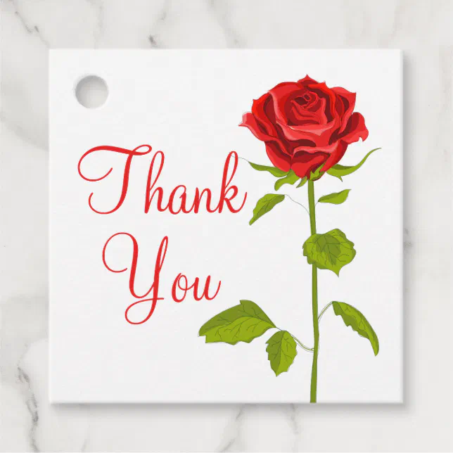 Floral Thank You Red Rose Flowers Wedding Romantic Favor Tags | Zazzle