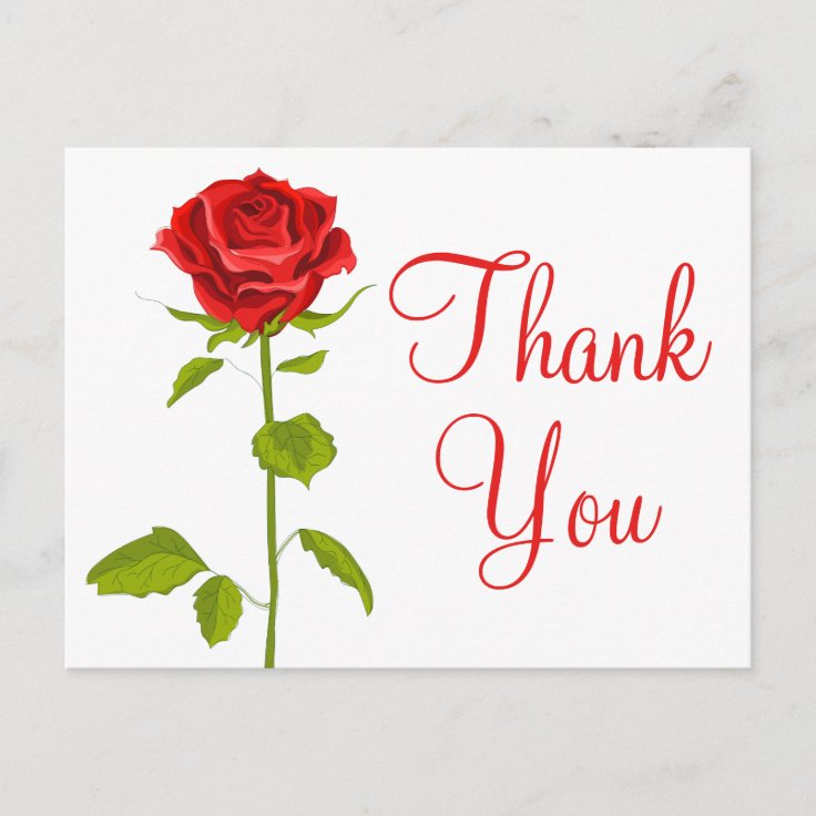 Floral Thank You Red Rose Flowers Wedding Romantic Postcard | Zazzle