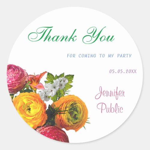 Floral Thank You Template Watercolor Pastel Colors Classic Round Sticker