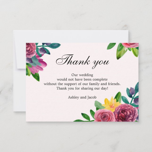 Floral thank you. Watercolor flowers wedding note Invitation (Front)