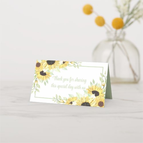 Floral Thank You Watercolor Sunflowers Wedding Place Card