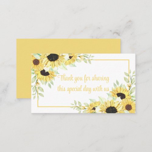 Floral Thank You Watercolor Sunflowers Wedding  Place Card