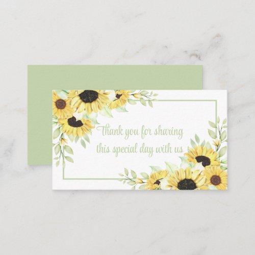 Floral Thank You Watercolor Sunflowers Wedding  Place Card