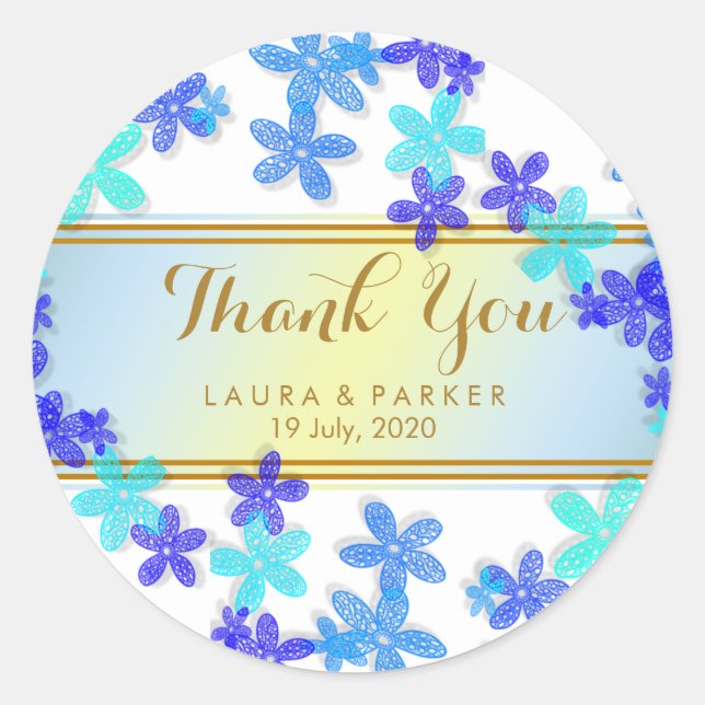 Floral Thank You Wedding Classic Round Sticker (Front)