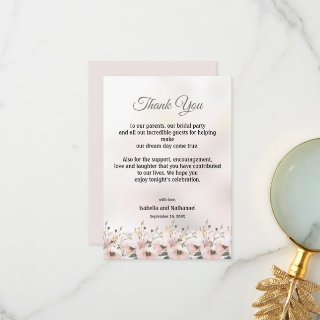 Floral Thank You Wedding Reception Card (Front/Back In Situ)