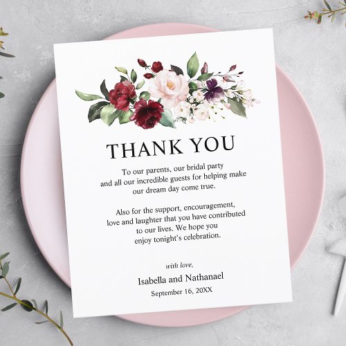Floral Thank You Wedding Reception Card