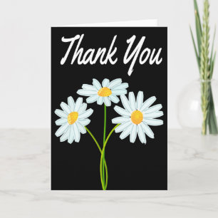 Floral Thank You White Daisy Flower Black Card