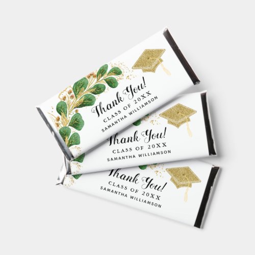 Floral Thank You White Gold Green 2024 Graduation Hershey Bar Favors