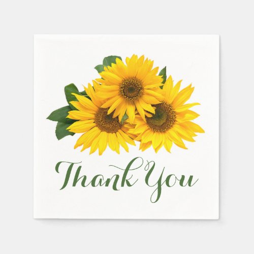 Floral Thank You Yellow Sunflower Wedding  Party Napkins