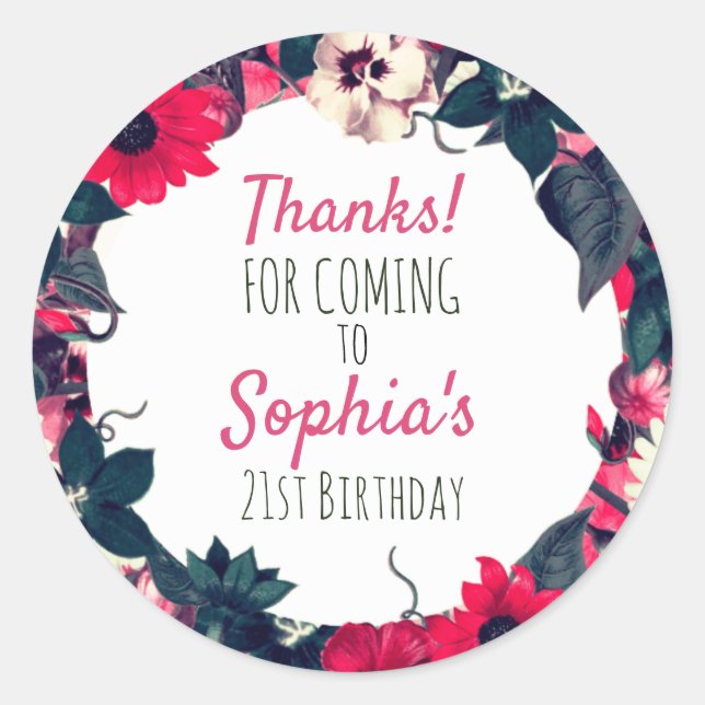 Floral Thanks Classic Round Sticker (Front)