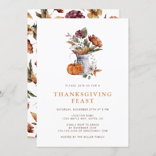 Floral Thanksgiving Dinner Invitation
