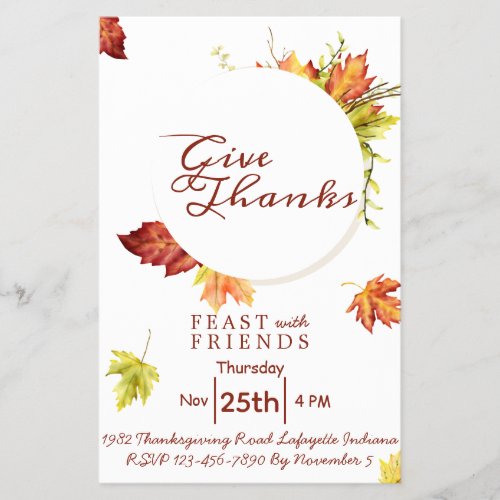 Floral Thanksgiving Dinner Invitation  Flyer