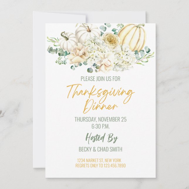 Floral Thanksgiving Dinner Invitation Pumpkins (Front)