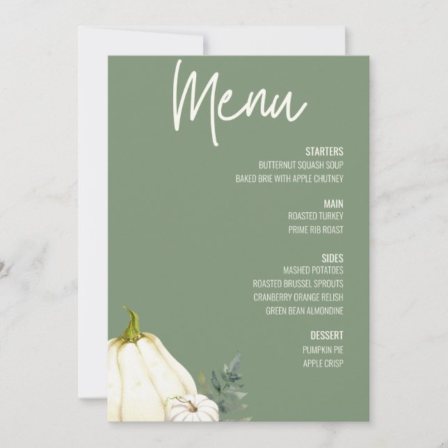 Floral Thanksgiving Dinner Menu Sage Green Invitation (Front)