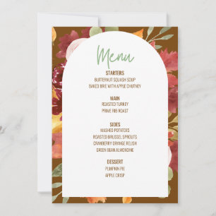 Floral Thanksgiving Dinner Menu Wedding Menu Invitation