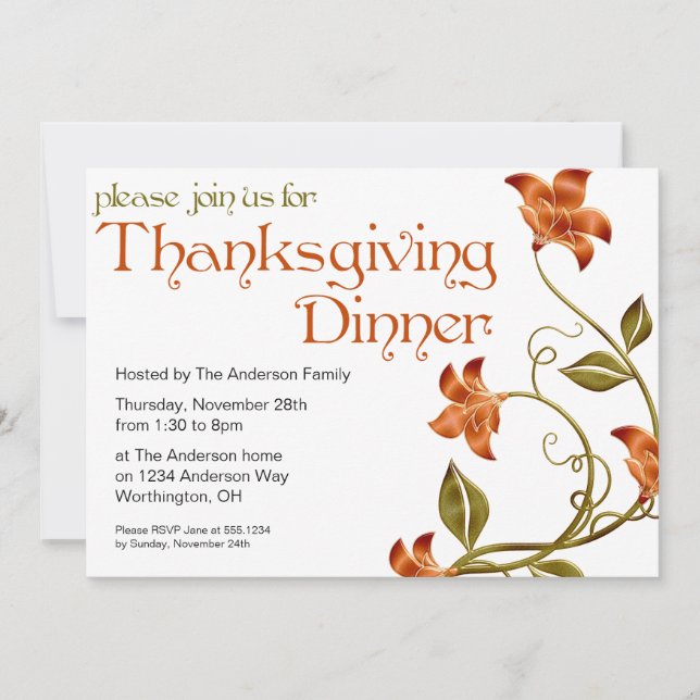Floral Thanksgiving Dinner Party Invitation 29 (Front)