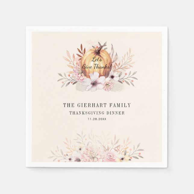 Floral Thanksgiving Family Dinner Paper Napkins (Front)