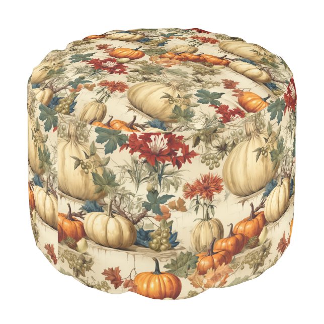 Floral Thanksgiving Vintage Pattern (10) Pouf (Angled Back)