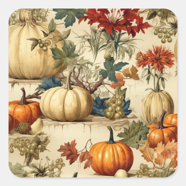 Floral Thanksgiving Vintage Pattern (10) Square Sticker (Front)