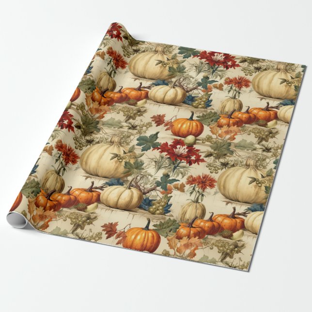 Floral Thanksgiving Vintage Pattern (10) Wrapping Paper (Unrolled)
