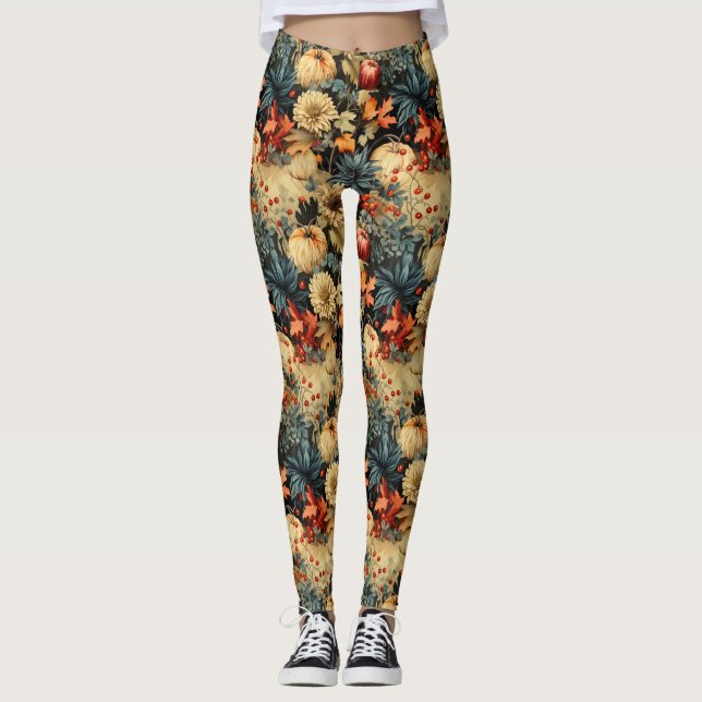 Floral Thanksgiving Vintage Pattern (12) Leggings (Front)