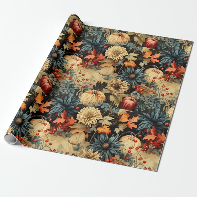 Floral Thanksgiving Vintage Pattern (12) Wrapping Paper (Unrolled)