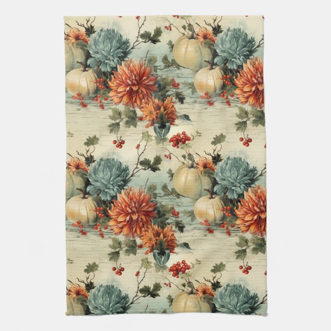 Floral Thanksgiving Vintage Pattern (1) Kitchen Towel (Vertical)