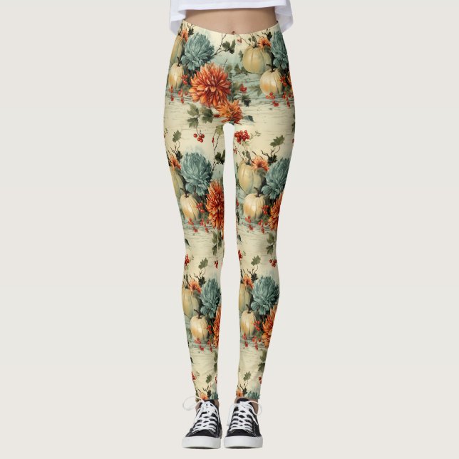 Floral Thanksgiving Vintage Pattern (1) Leggings (Front)