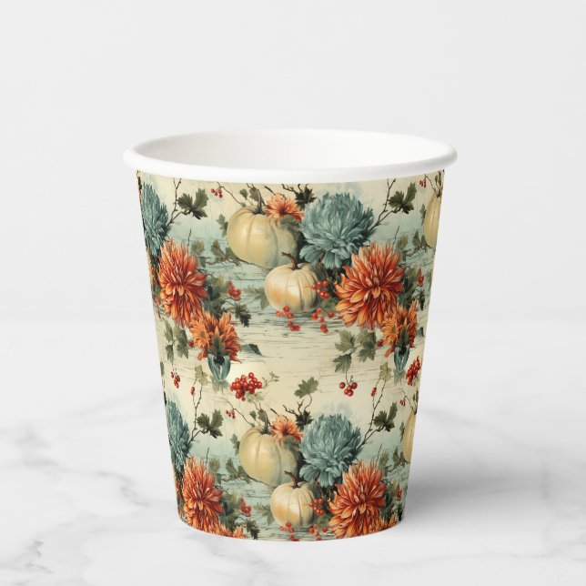 Floral Thanksgiving Vintage Pattern (1) Paper Cups (Front)