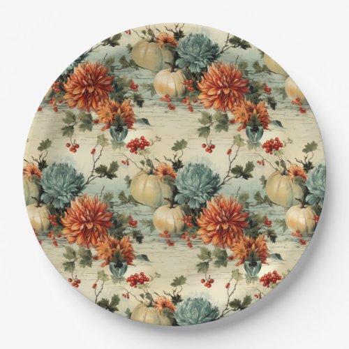 Floral Thanksgiving Vintage Pattern 1 Paper Plates