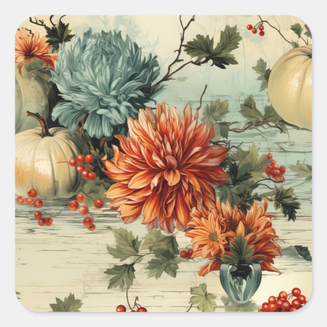 Floral Thanksgiving Vintage Pattern (1) Square Sticker (Front)