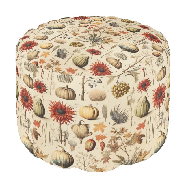 Floral Thanksgiving Vintage Pattern (3) Pouf (Angled Back)