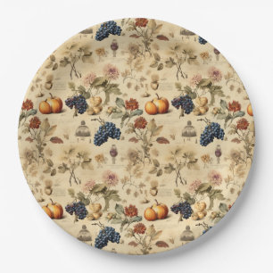 Floral Thanksgiving Vintage Pattern (4) Paper Plates