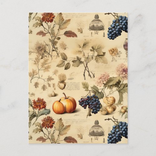 Floral Thanksgiving Vintage Pattern 4 Postcard