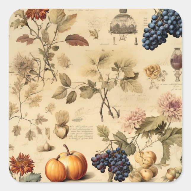 Floral Thanksgiving Vintage Pattern (4) Square Sticker (Front)