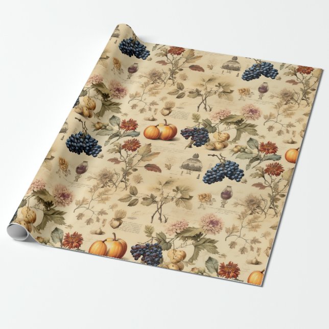Floral Thanksgiving Vintage Pattern (4) Wrapping Paper (Unrolled)