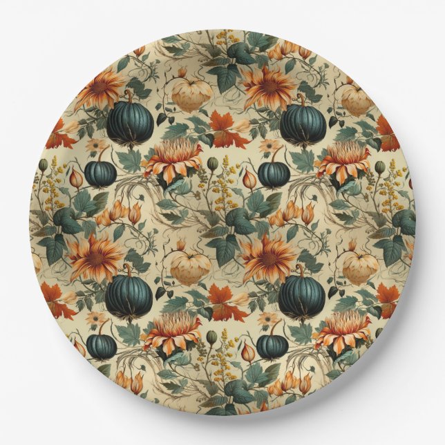Floral Thanksgiving Vintage Pattern (6) Paper Plates (Front)