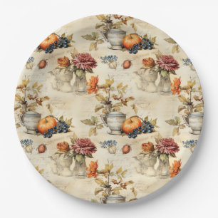 Floral Thanksgiving Vintage Pattern (7) Paper Plates