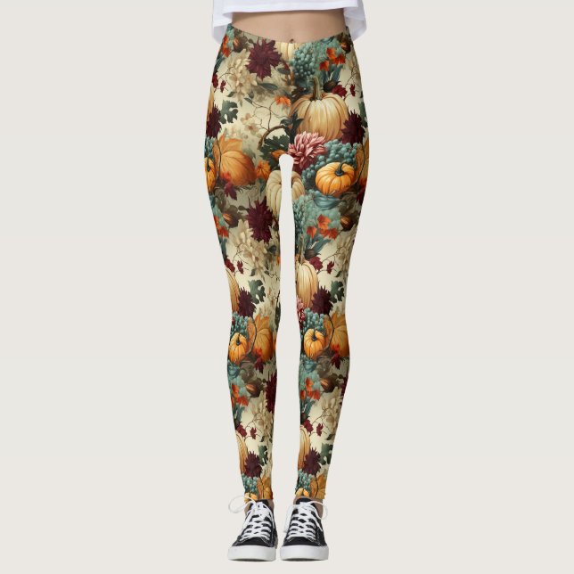 Floral Thanksgiving Vintage Pattern (8) Leggings (Front)