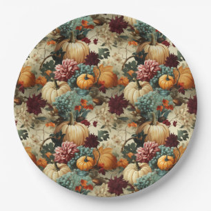Floral Thanksgiving Vintage Pattern (8) Paper Plates