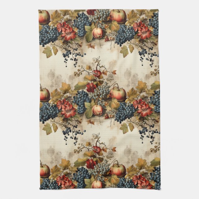 Floral Thanksgiving Vintage Pattern (9) Kitchen Towel (Vertical)