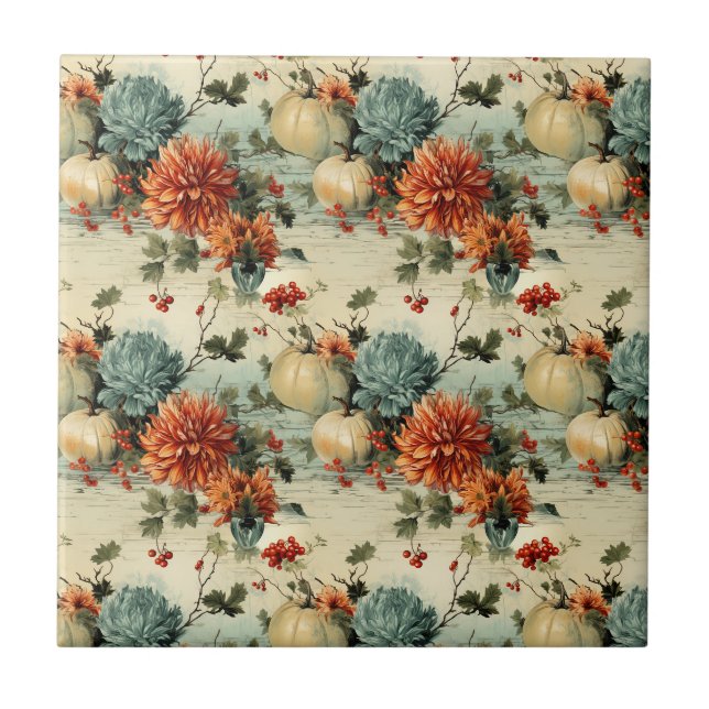 Floral Thanksgiving Vintage Pattern Ceramic Tile (Front)