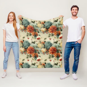 Floral Thanksgiving Vintage Pattern Fleece Blanket