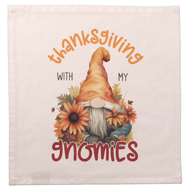Floral Thanksgiving with my Gnomies  Cloth Napkin (Front)