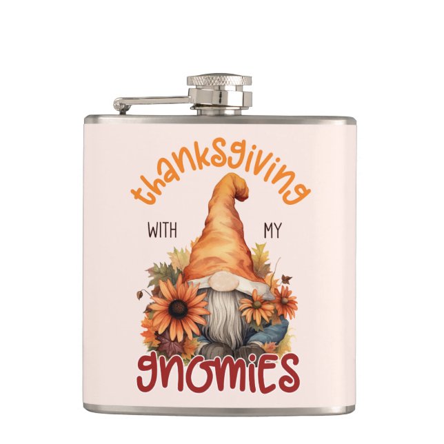 Floral Thanksgiving with my Gnomies  Flask (Front)